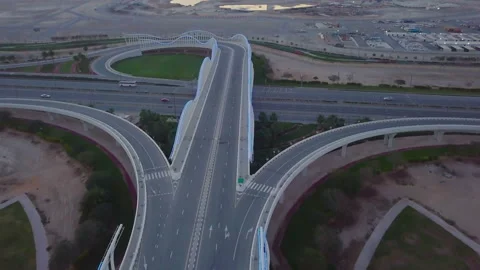 Sunset in the Emirates with a view of the road. 4K cinematic aerial video Video stock 90223371
