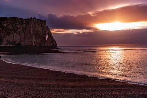 Sunset a the etretat cliffs Stock Photos