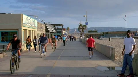 Sunset in the evening at Hermosa Beach Board Walk, Los Angeles Stock Footage 170452757