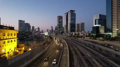 Sunset Evening Highway Ayalon Tel Aviv Traffic with Cars 4K Drone 库存影片 210437553