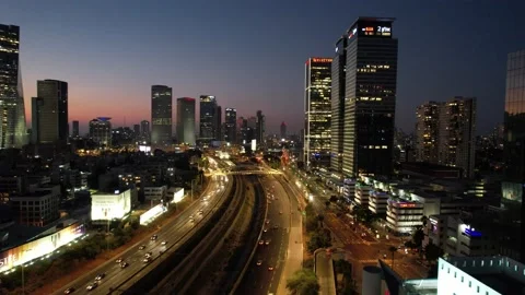 Sunset Evening Highway Ayalon Tel Aviv Traffic with Cars 4K Drone 库存影片 210438038