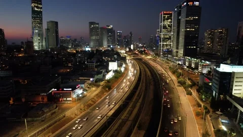 Sunset Evening Highway Ayalon Tel Aviv Traffic with Cars 4K Drone 库存影片 210438880