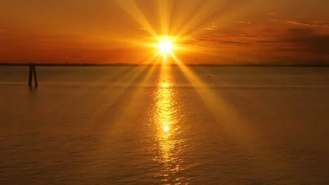 Sunset evening lake nature Video stock 274414992