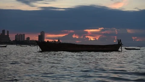 Sunset in the evening, sea beach view in Thailand Stock Footage 90682289