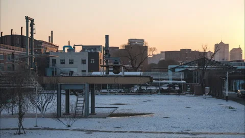Sunset evening time lapse at Beijing Dentsu Creative Plaza in winter Stock Footage 260217492