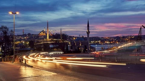 Sunset / Evening time lapse with traffic of cars and landmarks of Istanbul Stock Footage 131435266