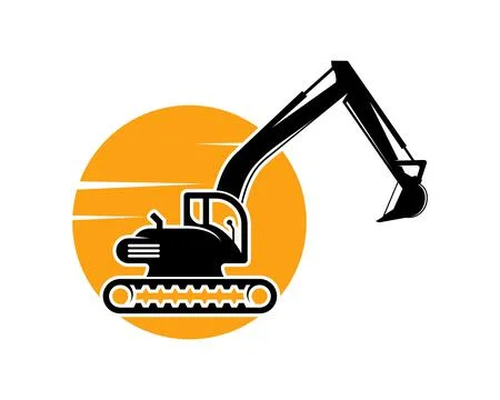 Sunset with excavator silhouette inside Stock Illustration
