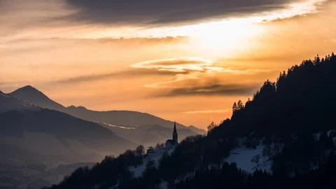 Sunset Falera Winter Zoom Timelapse 4k Stock Footage 119929448