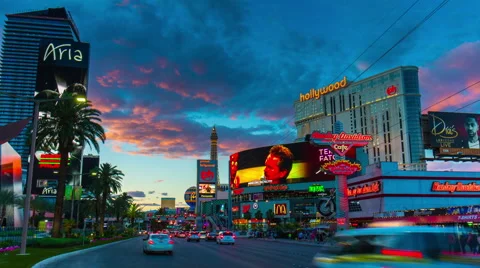 sunset famous las vegas strip city stree... | Stock Video | Pond5