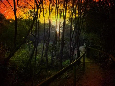 Sunset on a fantasy world Stock Photos
