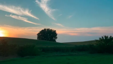 Sunset on Farm - Dusk Stock Footage 283494150