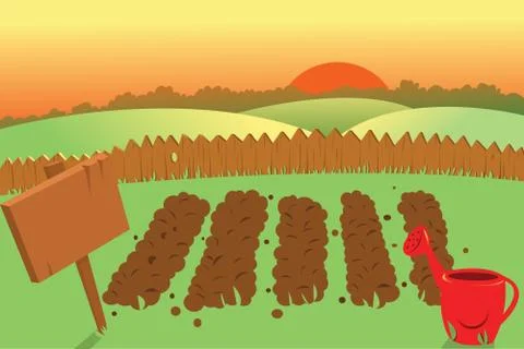 Sunset on a farm Stock Illustration