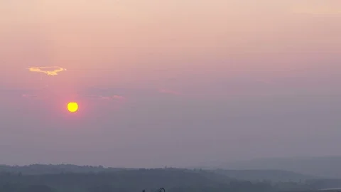 Sunset in farmland with river in background Stock Footage 82794836