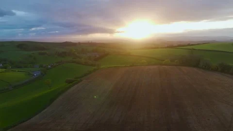 Sunset of Fields and Farms over Torquay from a drone,, Devon, England Stock-Footage 274715847