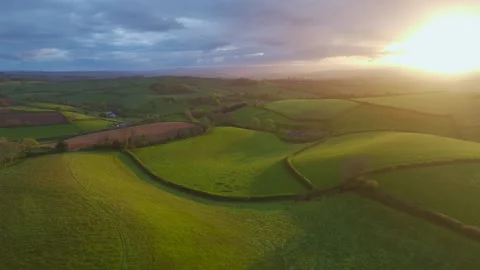 Sunset of Fields and Farms over Torquay from a drone,, Devon, England Stock-Footage 274715921