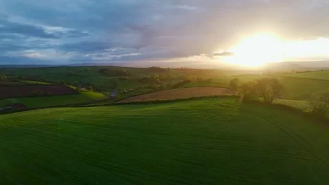 Sunset of Fields and Farms over Torquay from a drone,, Devon, England Video stock 274715928