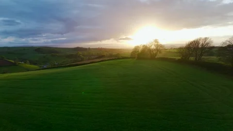 Sunset of Fields and Farms over Torquay from a drone,, Devon, England Stock Footage 274715968