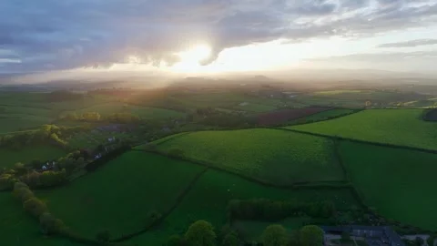 Sunset of Fields and Farms over Torquay from a drone,, Devon, England Stock Footage 274716014