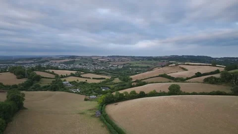 Sunset of Fields and Farms over Devon from a drone, Torquay, Torbay, Devon, UK Stock-Footage 315039893