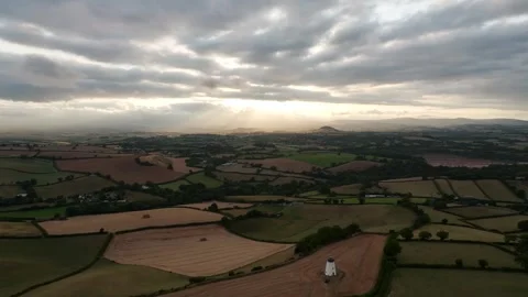 Sunset of Fields and Farms over Devon from a drone, Torquay, Torbay, Devon, UK Stock-Footage 315040050