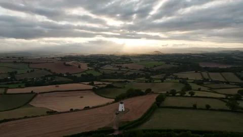 Sunset of Fields and Farms over Devon from a drone, Torquay, Torbay, Devon, UK Stock-Footage 315040096