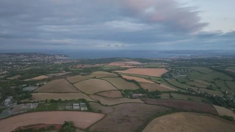 Sunset of Fields and Farms over Devon from a drone, Torquay, Torbay, Devon, UK Stock-Footage 315050012