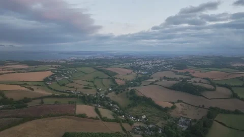 Sunset of Fields and Farms over Devon from a drone, Torquay, Torbay, Devon, UK Stock-Footage 315050030