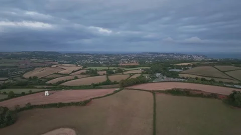 Sunset of Fields and Farms over Devon from a drone, Torquay, Torbay, Devon, UK Stock-Footage 315050044