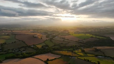 Sunset of Fields and Farms over Devon from a drone, Torquay, Torbay, Devon, UK Stock-Footage 315050115