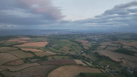 Sunset of Fields and Farms over Devon from a drone, Torquay, Torbay, Devon, UK Stock-Footage 315050152