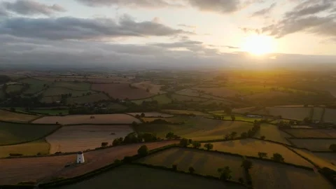 Sunset of Fields and Farms over Devon from a drone, Torquay, Torbay, Devon, UK Stock-Footage 315050160