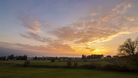 Sunset on fields and Geneva lake, Morges - Switzerland Stockbeeldmateriaal 74101017