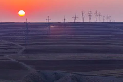 Sunset in the fields in autumn Stock Photos