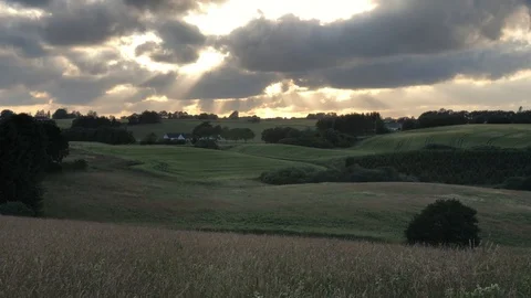 Sunset Fields Nature Cloudy 4K Dark Stock Footage 114775253