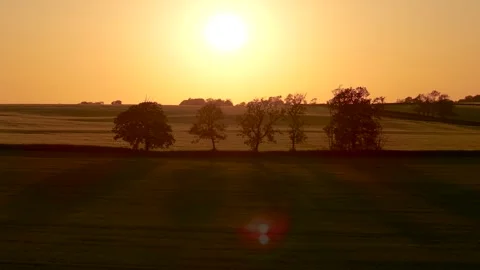 Sunset fields stretching beyond rolling farmland at golden hour. Warm evening 스톡 동영상 344537662