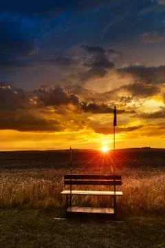 Sunset in fields in summer Stock Photos