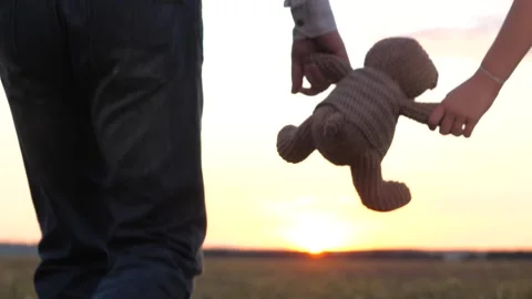 Sunset fire meets clouds, Silhouette family moves forward, A child tells a story Stock Footage 320669871