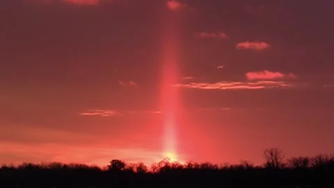 Sunset on fire, red shaft of light upward Stock Footage 265495060