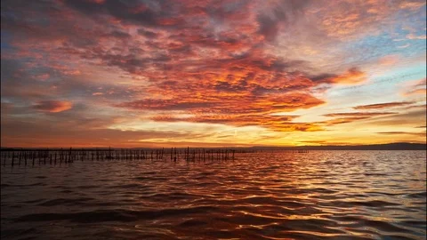 Sunset on fire at the sea Time-Lapse nature background Stock Footage 92158213