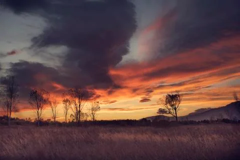 Sunset Fire Sky Dramatic Stock Photos