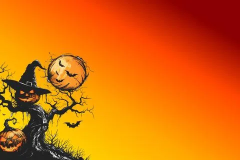 Sunset Fire Warm Gradient with Creepy Halloween Sticker Stock Illustration