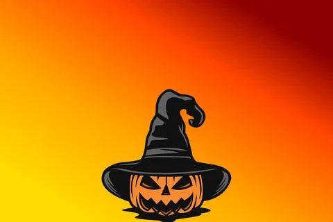Sunset Fire Warm Gradient with Pumpkin and Witch Hat Stock Illustration