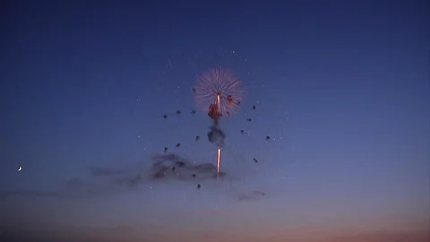 Sunset, Fireworks, and a Crescent Moon 스톡 동영상 327610563