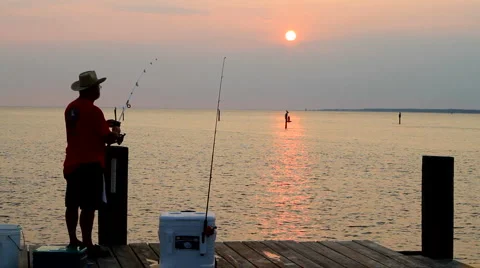 Sunset Fisherman Stock Footage 1098155