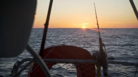 Sunset In The Fishing Boat Stock Footage 80993774