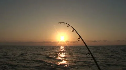 Sunset Fishing Pole Fish On Stock Footage 7137973