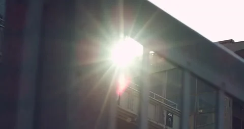 Sunset with flares in an industrial area Stock Footage 230459676