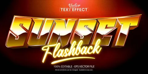 Sunset Flashback text, retro style editable text effect Stock Illustration