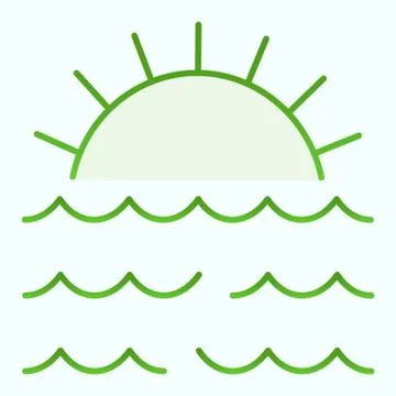 Sunset flat icon. Sunset and sea waves illustration isolated on white. Marine Stock Illustration