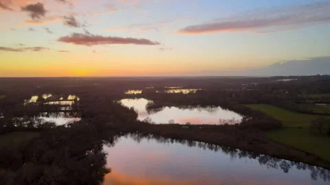 Sunset flight above a group of lakes Stock Footage 149281031